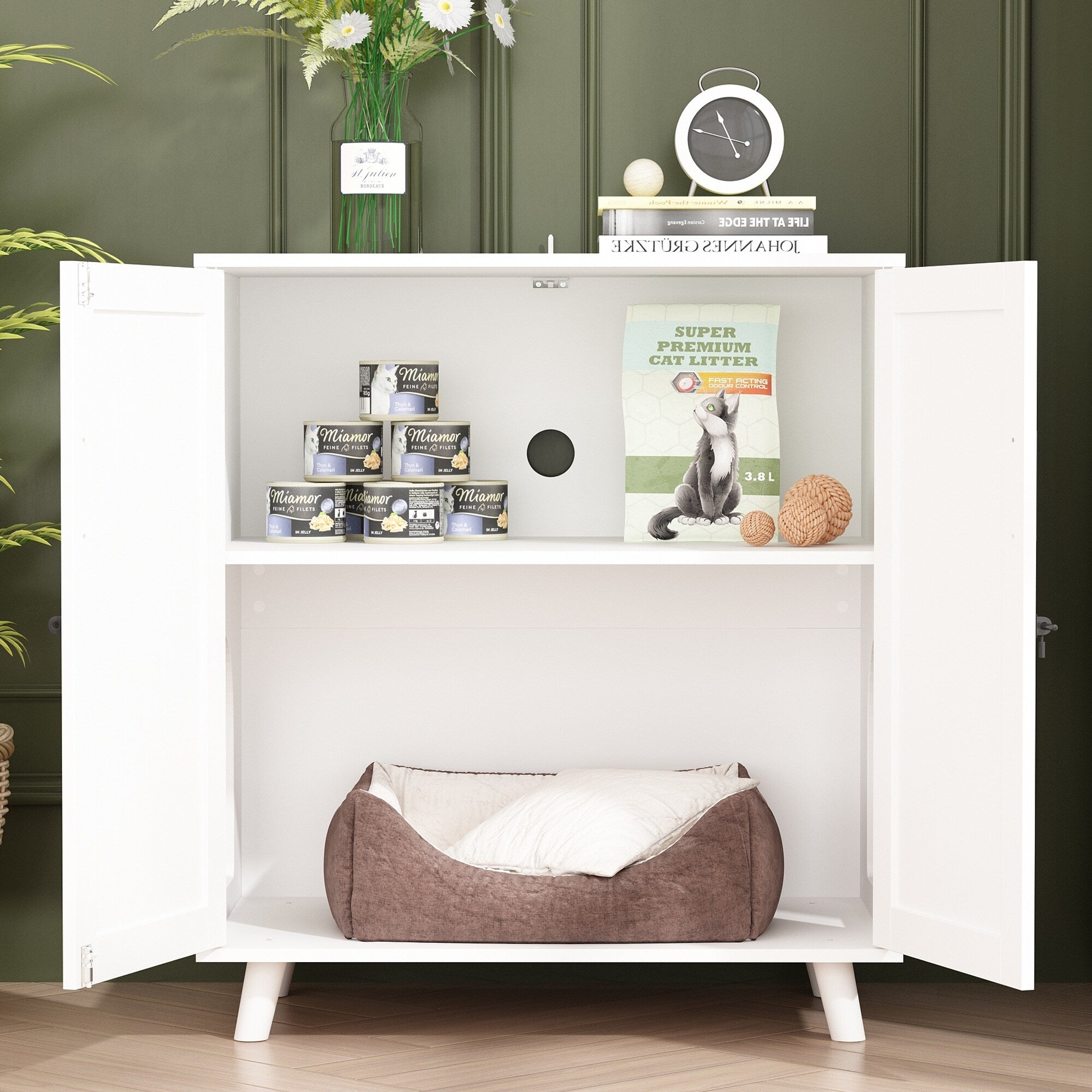 Katzenklo-Gehäuse, Katzenhaus, Beistelltisch, Türschrank, Bücherregal