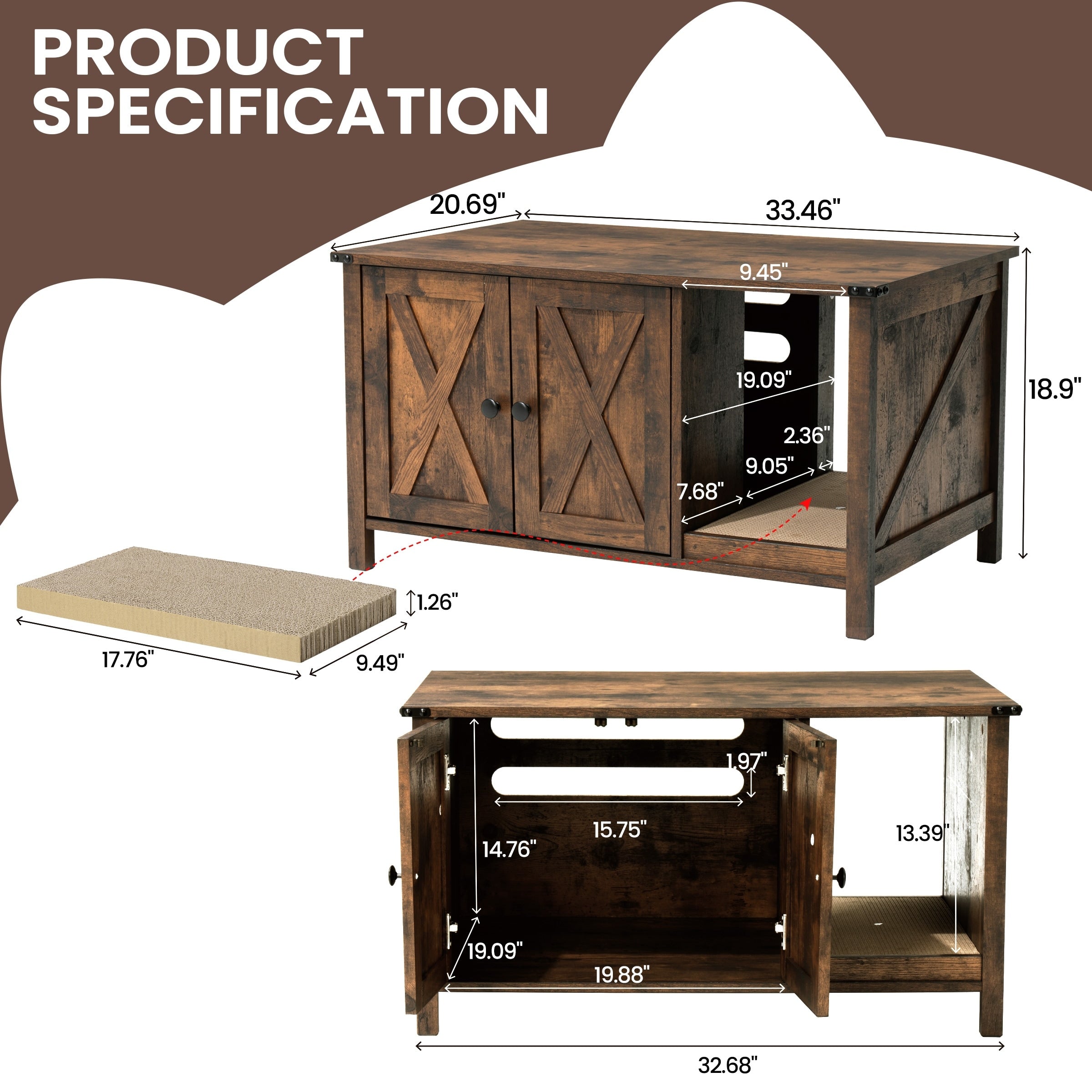 Katzenklo-Umrandung, versteckte Katzentoilettenmöbel aus Holz mit Kratzbaum