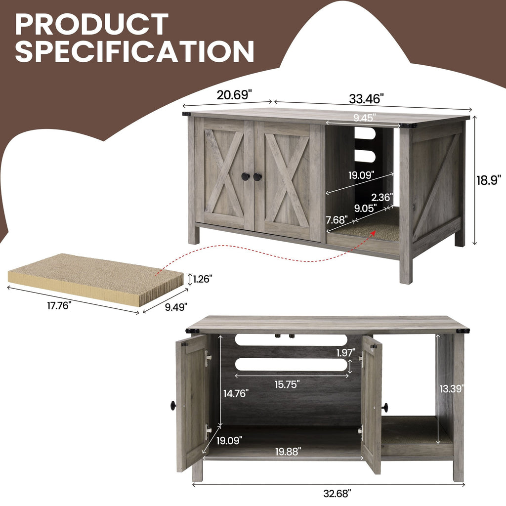 Katzenklo-Umrandung, versteckte Katzentoilettenmöbel aus Holz mit Kratzbaum