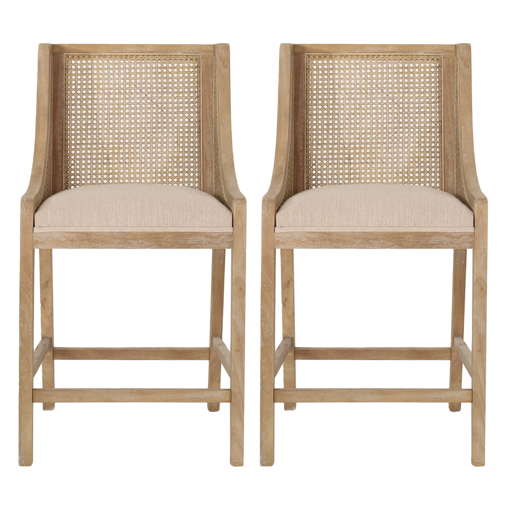 Christopher Knight Home Cataldo Barhocker mit Stoffbezug, Holz- und Rattangestell, 65 cm hoch (2er-Set)