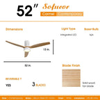 52-Zoll-Deckenventilator im Landhausstil mit Beleuchtung und Fernbedienung, reversibler Gleichstrommotor