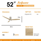 52-Zoll-Deckenventilator im Landhausstil mit Beleuchtung und Fernbedienung, reversibler Gleichstrommotor