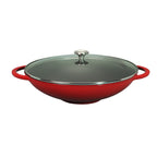 Chasseur 16-Zoll-Wok aus rotem, emailliertem Gusseisen mit Glasdeckel