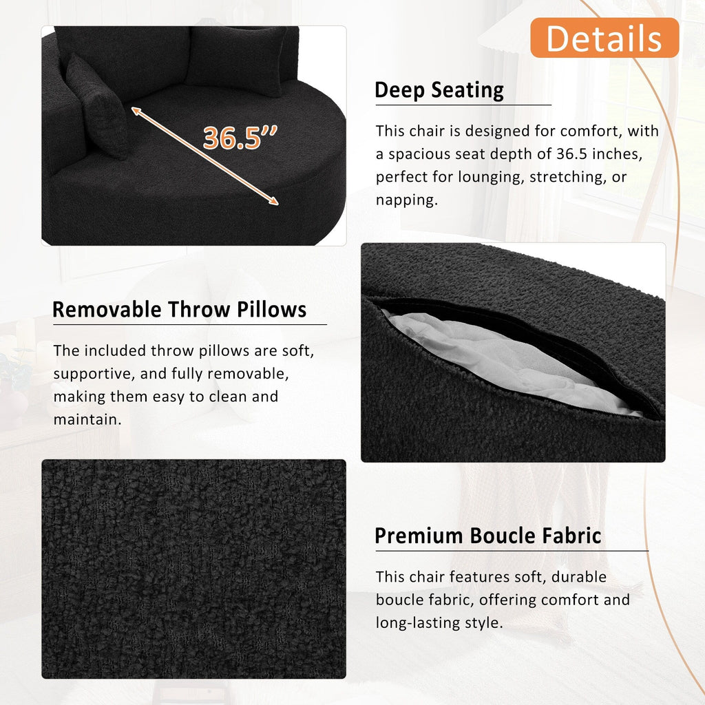 Chenille-Akzent-Fasssessel, runder Sofasessel mit 360-Grad-Drehfuß und 3 abnehmbaren Kissen