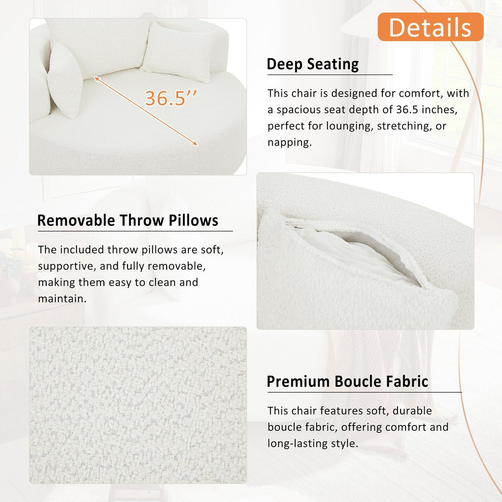 Chenille-Akzent-Fasssessel, runder Sofasessel mit 360-Grad-Drehfuß und 3 abnehmbaren Kissen