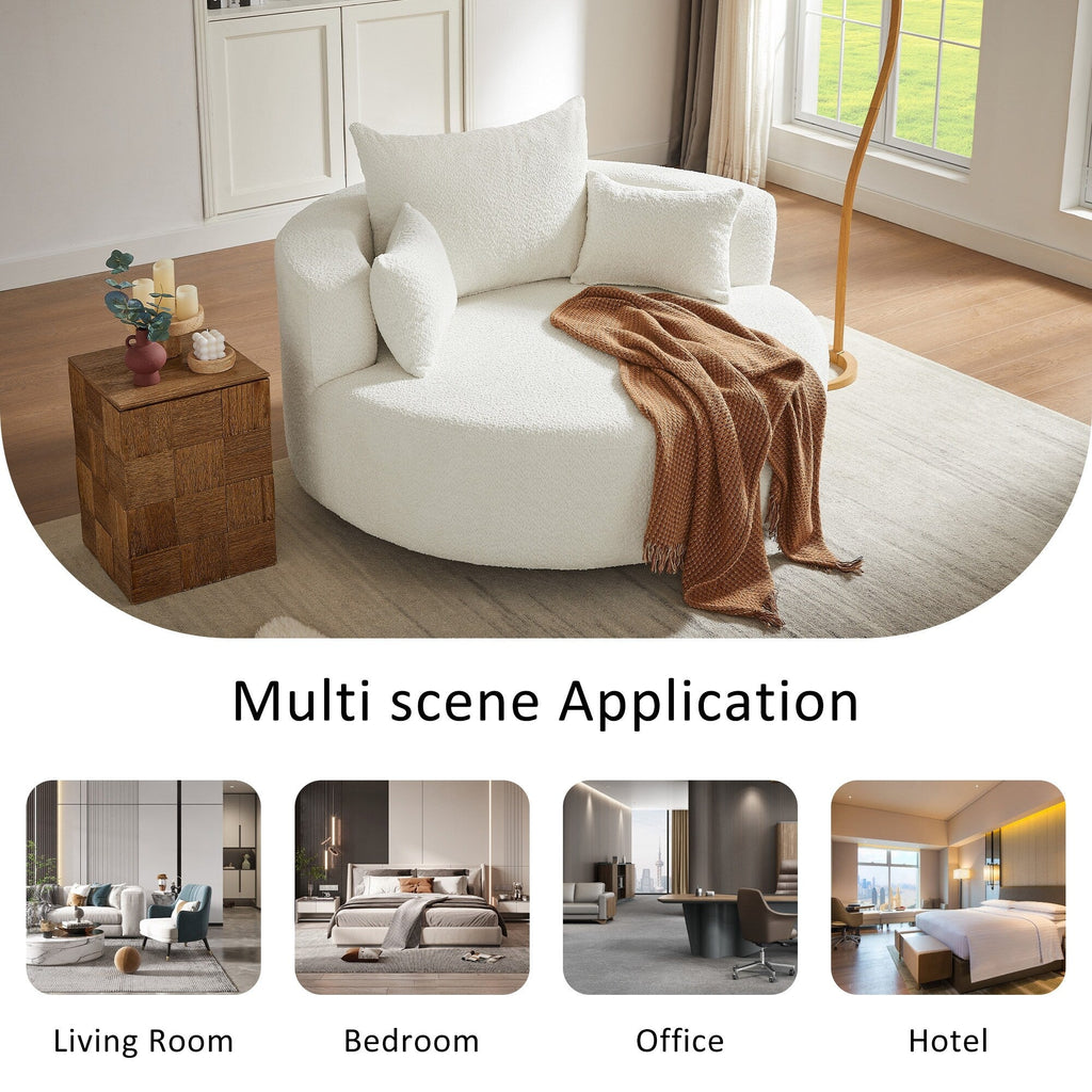 Chenille-Akzent-Fasssessel, runder Sofasessel mit 360-Grad-Drehfuß und 3 abnehmbaren Kissen