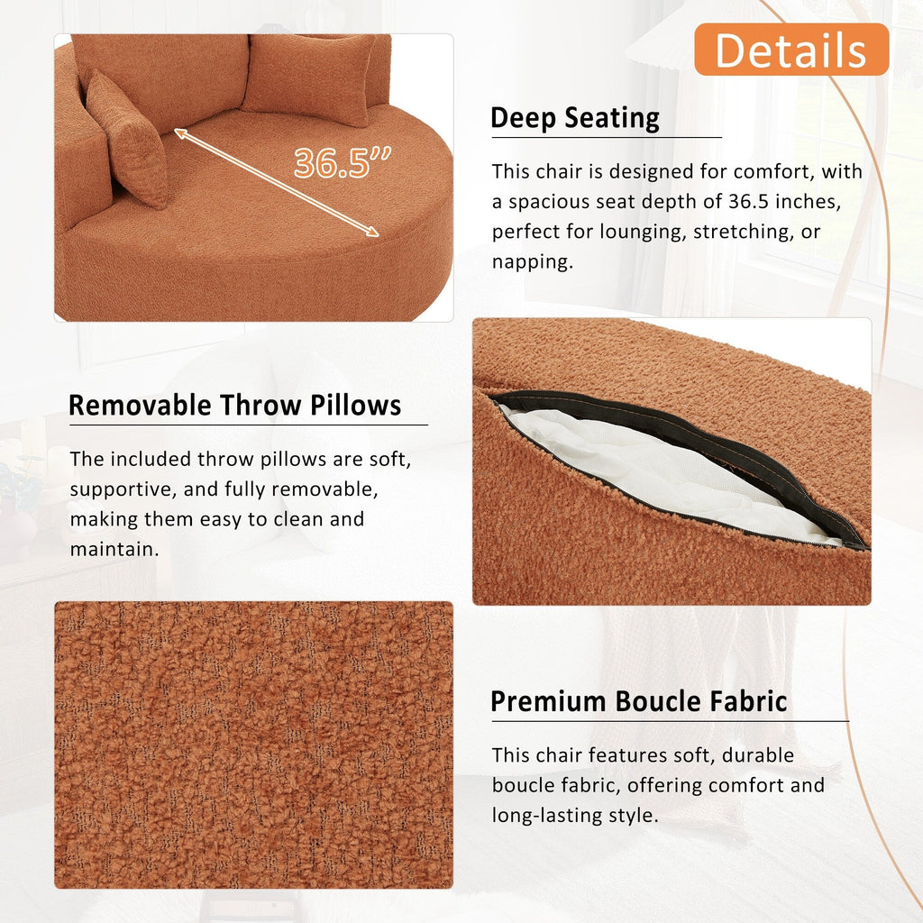 Chenille-Akzent-Fasssessel, runder Sofasessel mit 360-Grad-Drehfuß und 3 abnehmbaren Kissen