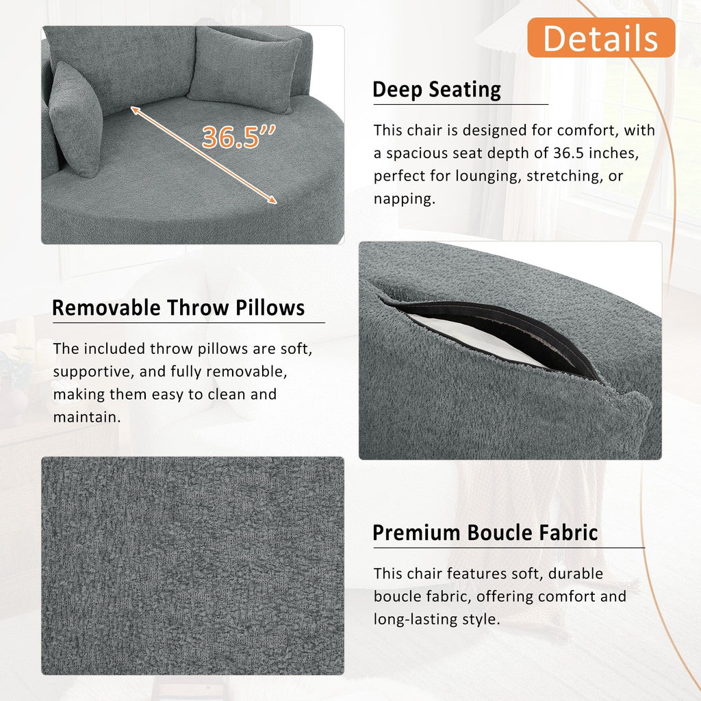 Chenille-Akzent-Fasssessel, runder Sofasessel mit 360-Grad-Drehfuß und 3 abnehmbaren Kissen