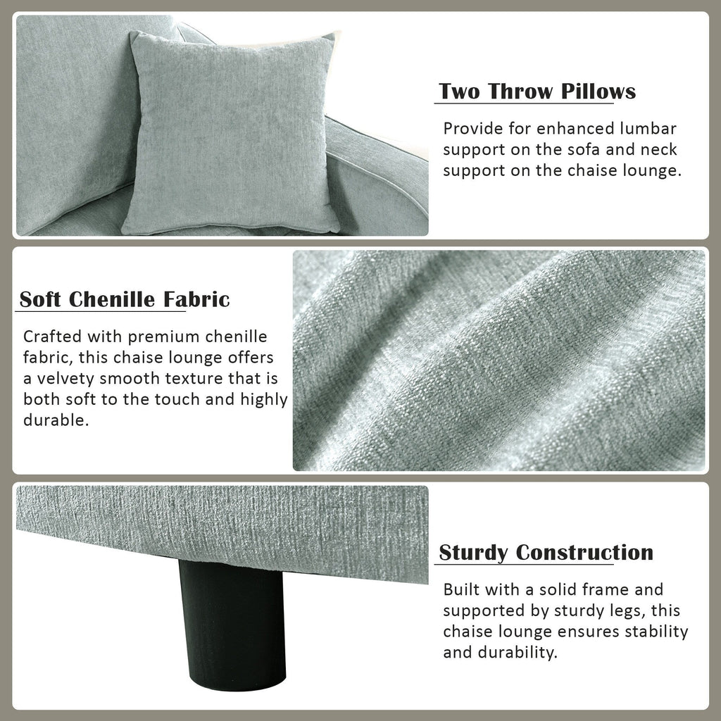 Schlafsofa aus Chenille, gepolstertes Sofa mit gesteppter Rückenlehne und 2 abnehmbaren Kissen für das Wohnzimmer