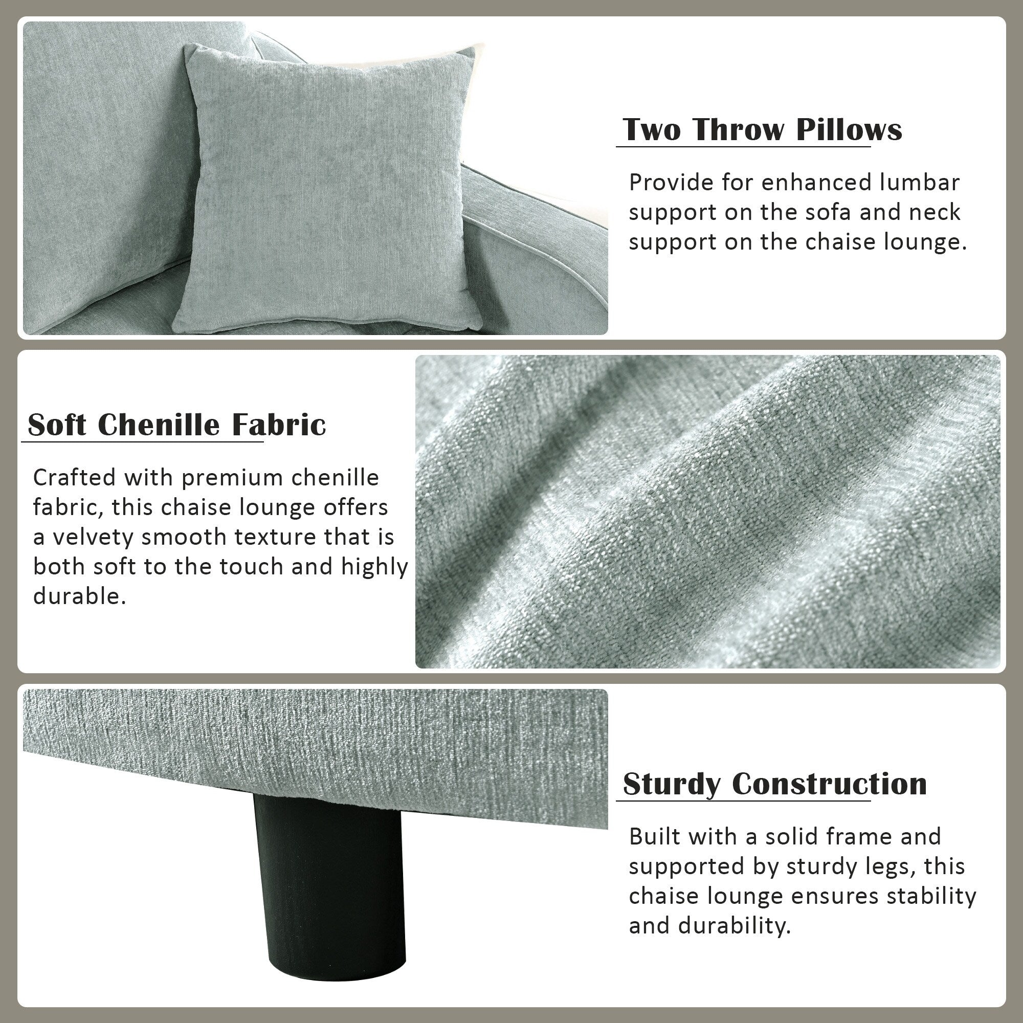 Schlafsofa aus Chenille, gepolstertes Sofa mit gesteppter Rückenlehne und 2 abnehmbaren Kissen für das Wohnzimmer