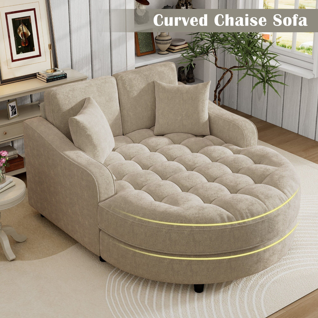 Schlafsofa aus Chenille, gepolstertes Sofa mit gesteppter Rückenlehne und 2 abnehmbaren Kissen für das Wohnzimmer