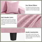 Schlafsofa aus Chenille, gepolstertes Sofa mit gesteppter Rückenlehne und 2 abnehmbaren Kissen für das Wohnzimmer