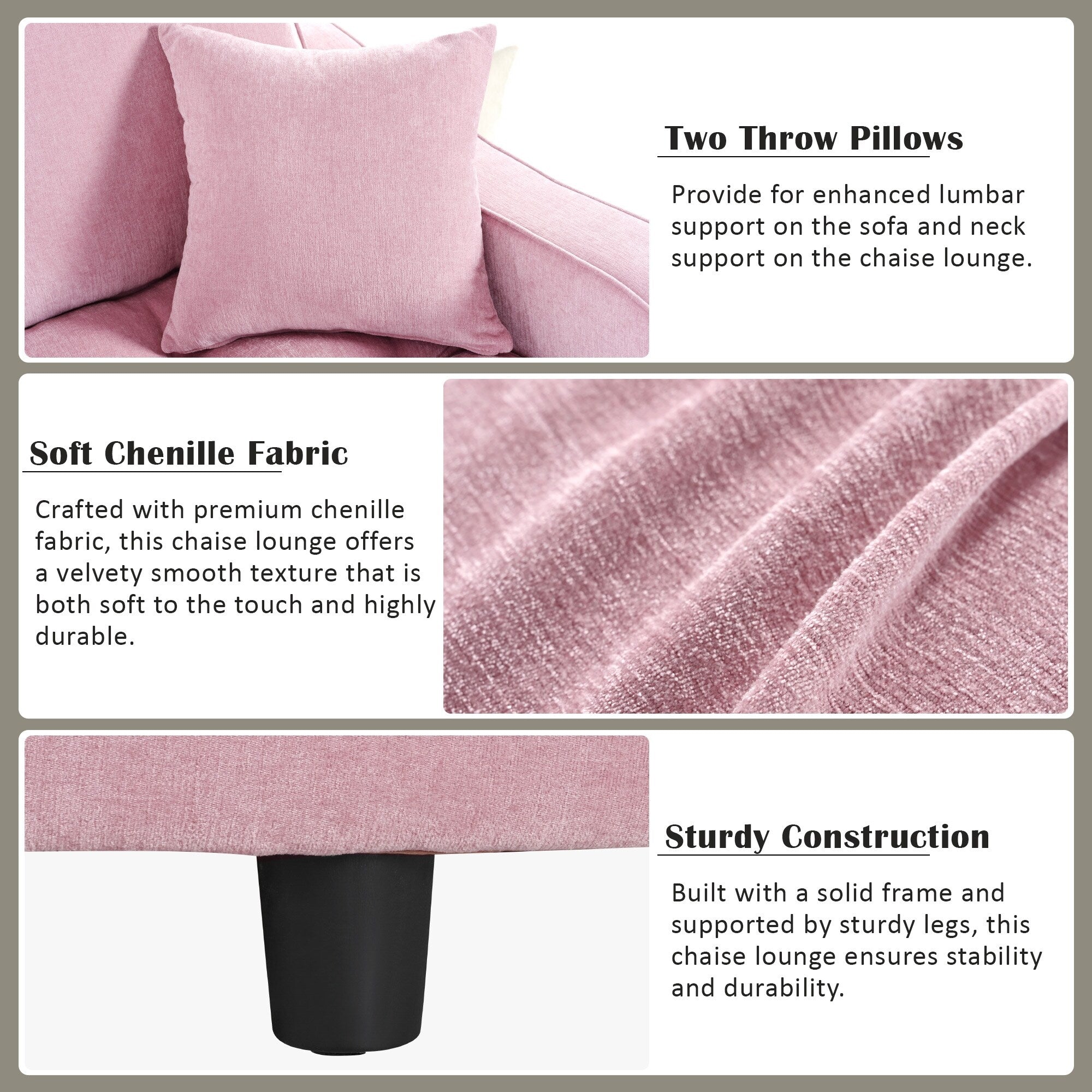 Schlafsofa aus Chenille, gepolstertes Sofa mit gesteppter Rückenlehne und 2 abnehmbaren Kissen für das Wohnzimmer