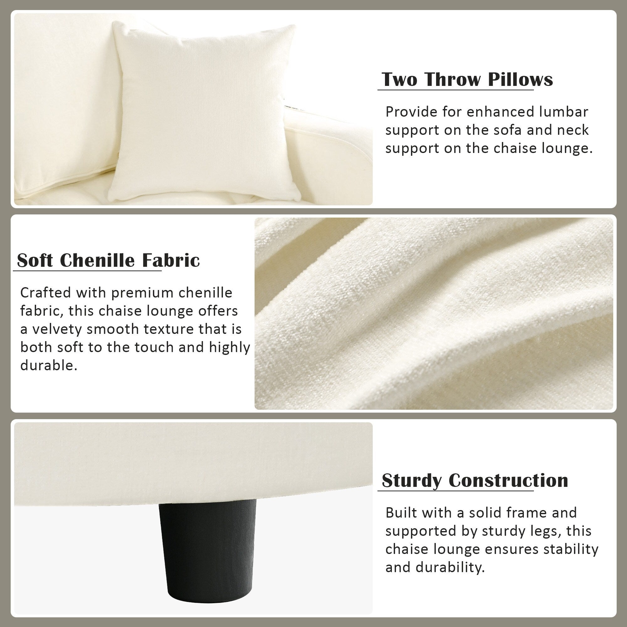 Schlafsofa aus Chenille, gepolstertes Sofa mit gesteppter Rückenlehne und 2 abnehmbaren Kissen für das Wohnzimmer