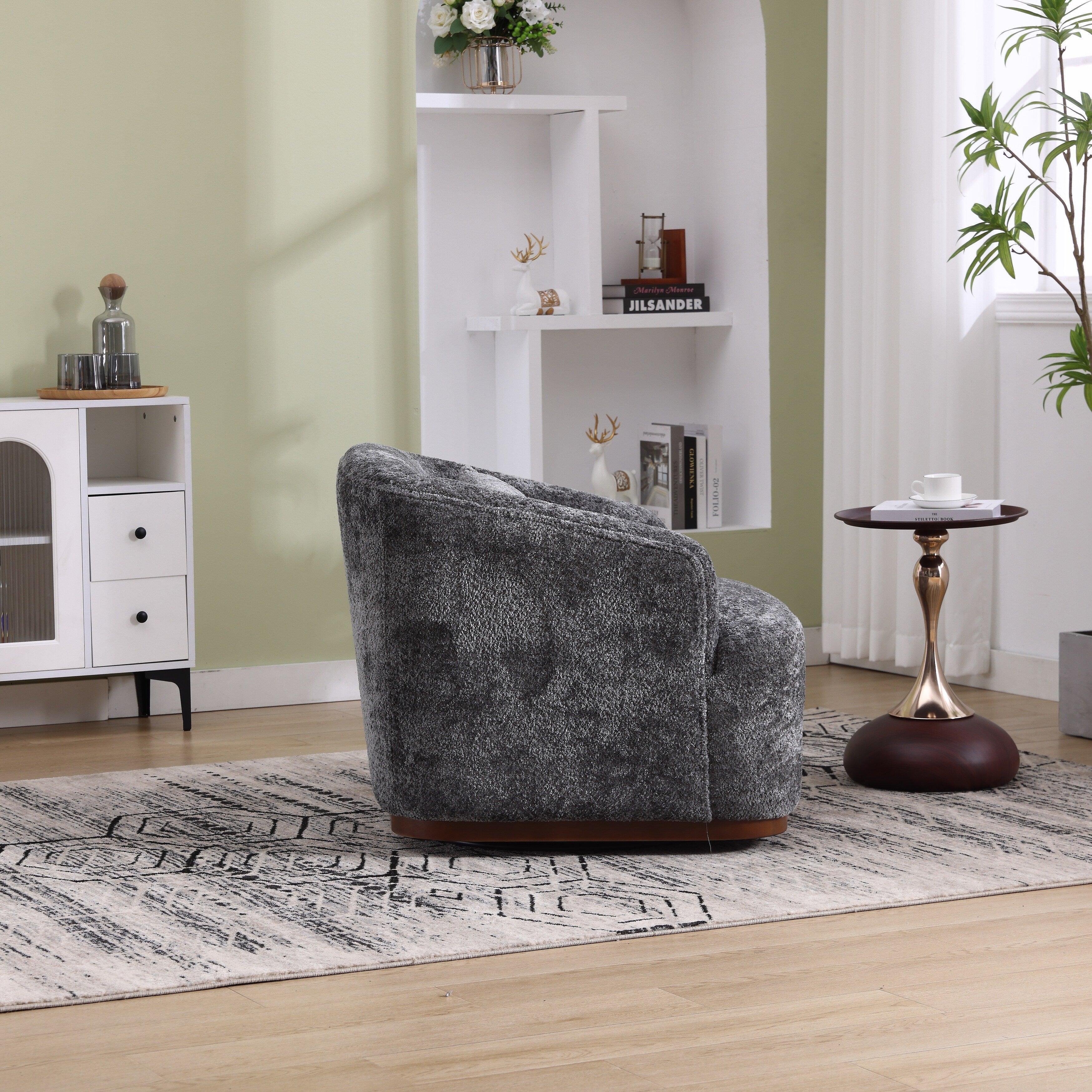 Drehsessel aus Chenille, 360° drehbar, bequemes Akzentsofa für Wohnzimmer, Schlafzimmer und Arbeitszimmer mit abnehmbarem Kissen