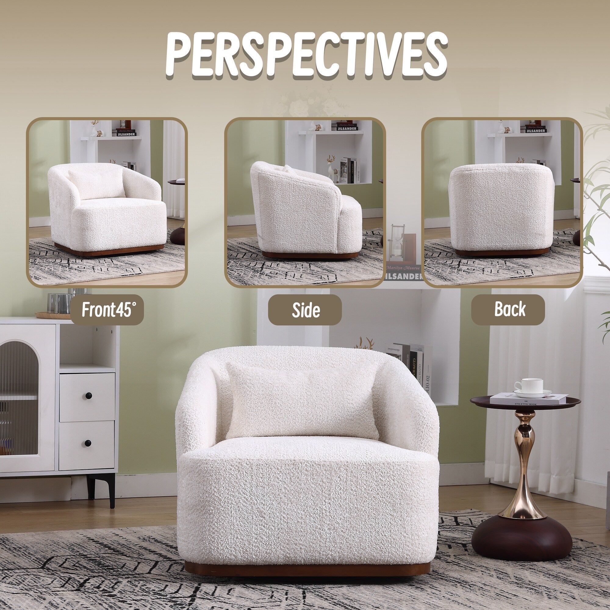 Drehsessel aus Chenille, 360° drehbar, bequemes Akzentsofa für Wohnzimmer, Schlafzimmer und Arbeitszimmer mit abnehmbarem Kissen