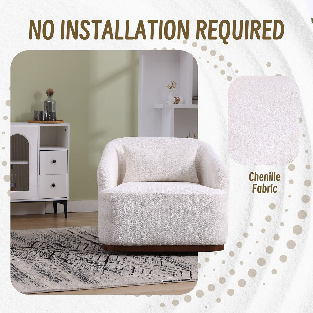 Drehsessel aus Chenille, 360° drehbar, bequemes Akzentsofa für Wohnzimmer, Schlafzimmer und Arbeitszimmer mit abnehmbarem Kissen