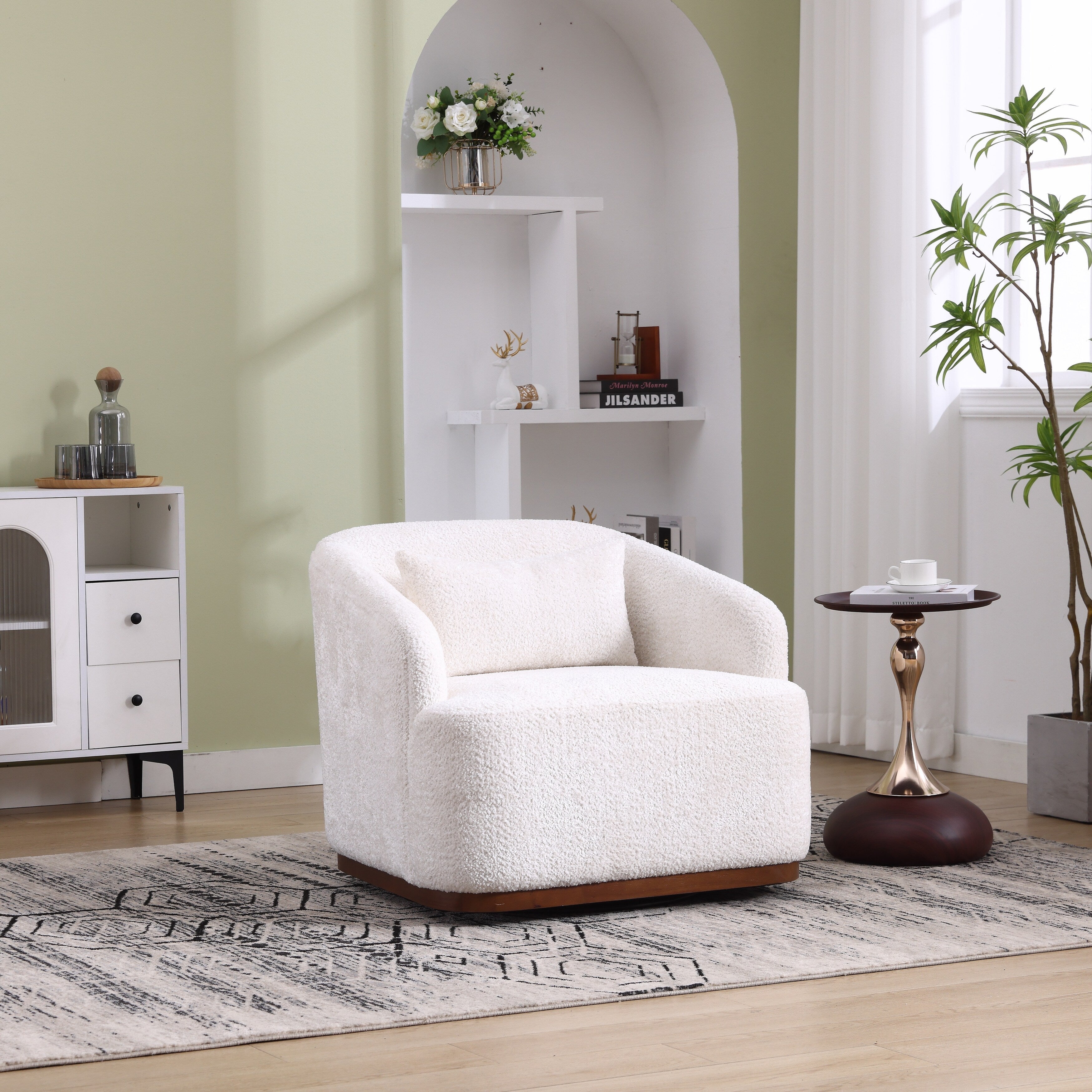 Drehsessel aus Chenille, 360° drehbar, bequemes Akzentsofa für Wohnzimmer, Schlafzimmer und Arbeitszimmer mit abnehmbarem Kissen