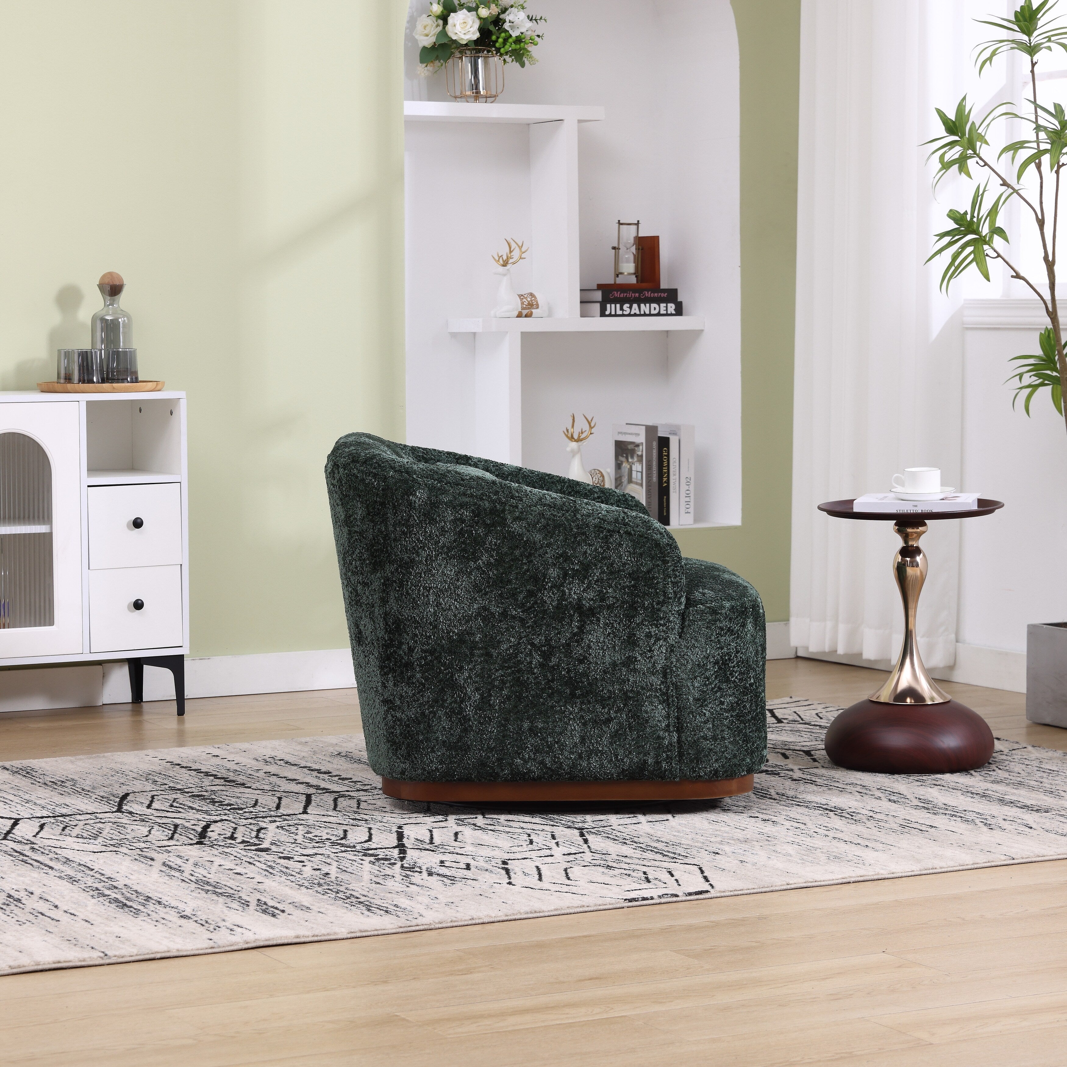 Drehsessel aus Chenille, 360° drehbar, bequemes Akzentsofa für Wohnzimmer, Schlafzimmer und Arbeitszimmer mit abnehmbarem Kissen