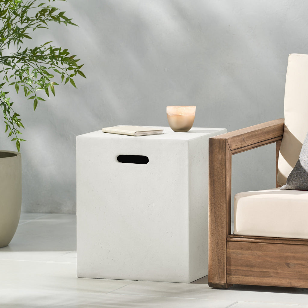 Christopher Knight Home – Aidan Outdoor Leichtbeton-Beistelltisch mit Tankhalterung