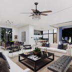 Kronleuchter/Deckenventilator mit 4 Leuchten (Chrom/Kristall) und Fernbedienung