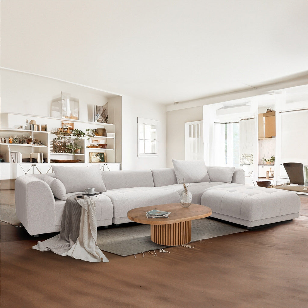 Modulares Ecksofa Cloud 144 mit Hocker – Wohnzimmersofa aus weichem Chenille-Stoff