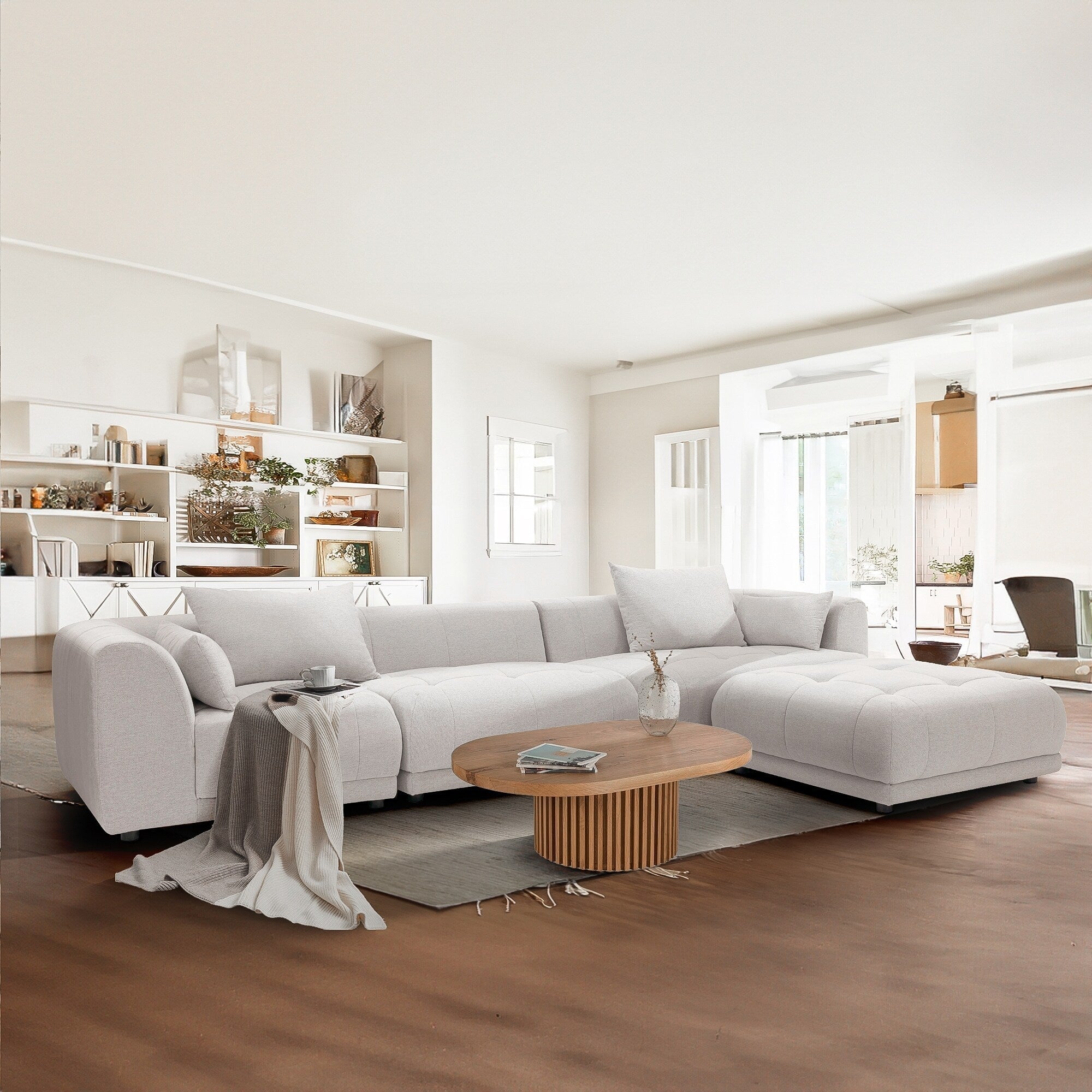 Modulares Ecksofa Cloud 144 mit Hocker – Wohnzimmersofa aus weichem Chenille-Stoff