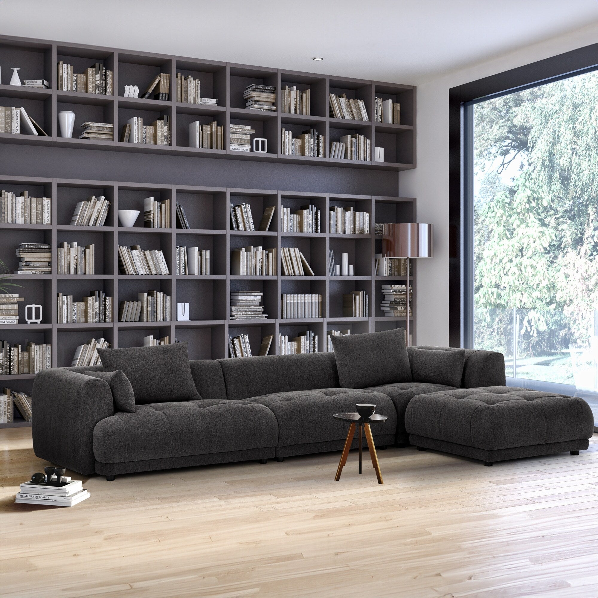 Modulares Ecksofa Cloud 144 mit Hocker – Wohnzimmersofa aus weichem Chenille-Stoff