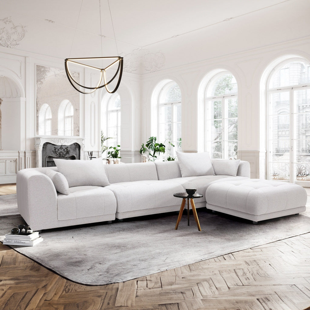 Modulares Ecksofa Cloud 144 mit Hocker – Wohnzimmersofa aus weichem Chenille-Stoff