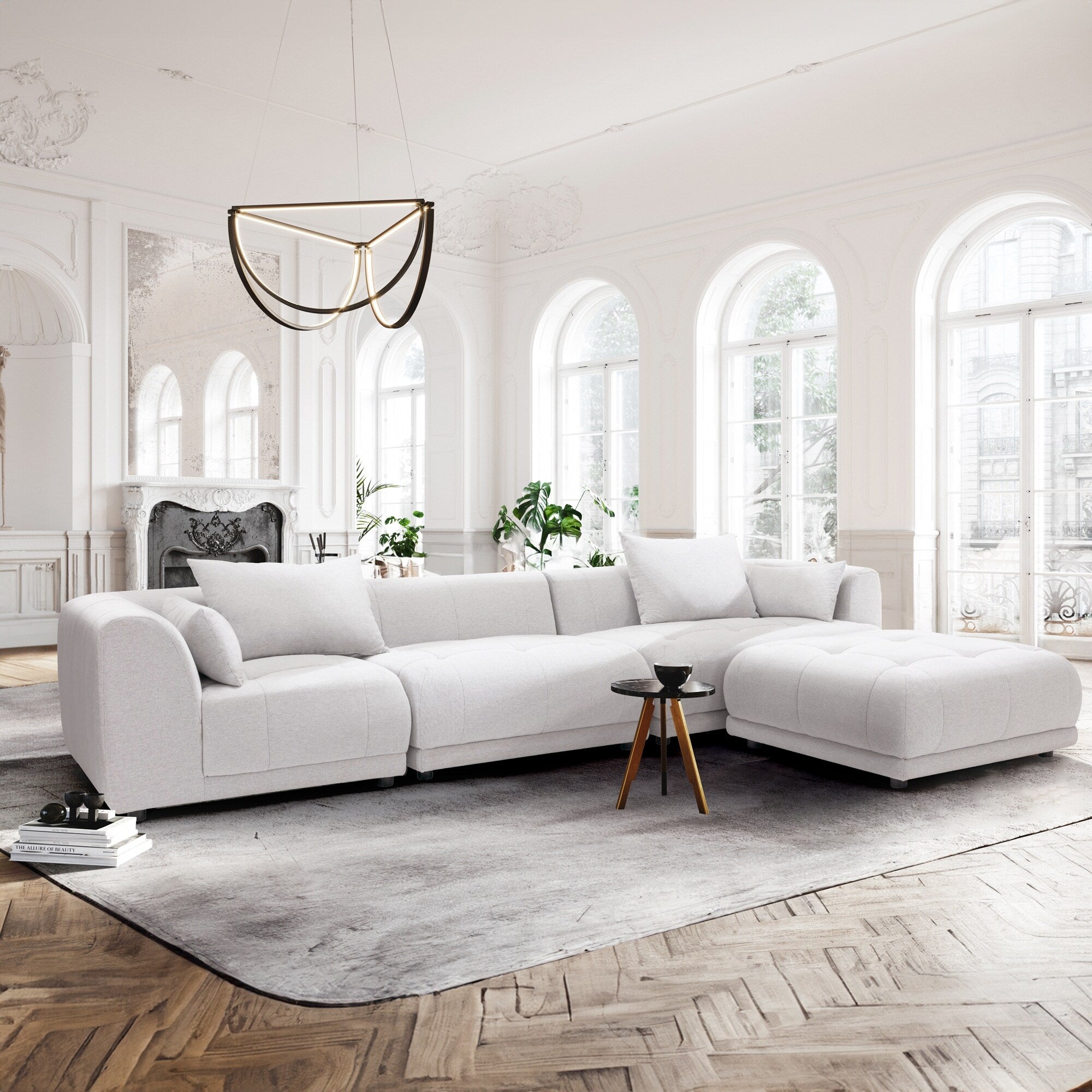 Modulares Ecksofa Cloud 144 mit Hocker – Wohnzimmersofa aus weichem Chenille-Stoff
