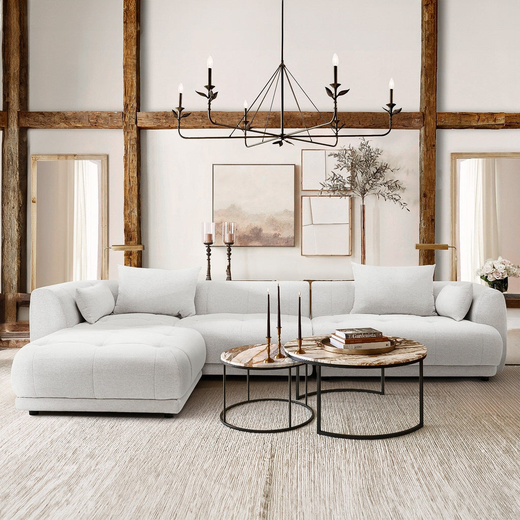 Modulares Ecksofa Cloud 144 mit Hocker – Wohnzimmersofa aus weichem Chenille-Stoff