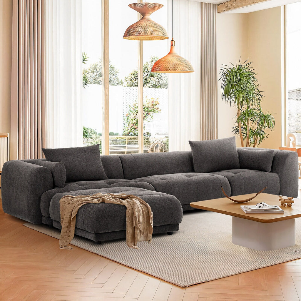 Modulares Ecksofa Cloud 144 mit Hocker – Wohnzimmersofa aus weichem Chenille-Stoff