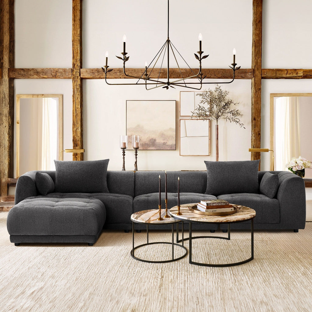 Modulares Ecksofa Cloud 144 mit Hocker – Wohnzimmersofa aus weichem Chenille-Stoff