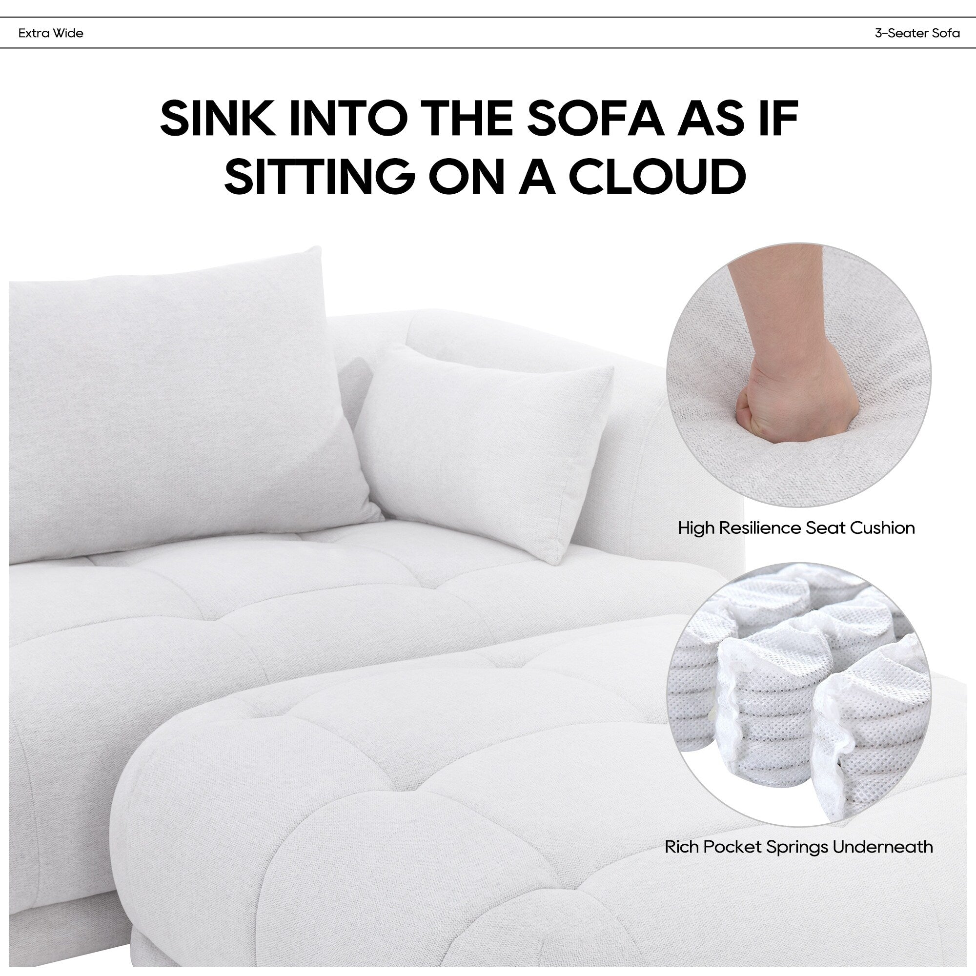 Modulares Ecksofa Cloud 144 mit Hocker – Wohnzimmersofa aus weichem Chenille-Stoff