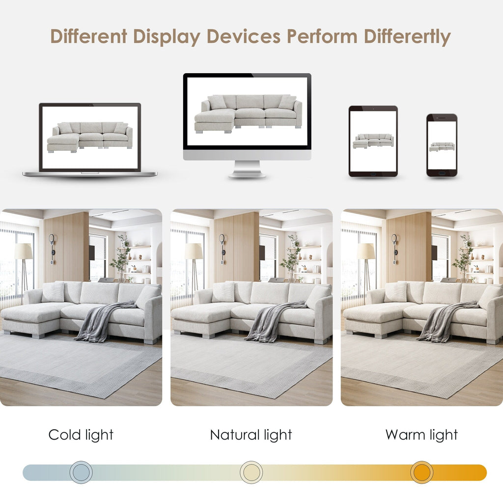 Cloud Ecksofa, L-förmige Luxus-Couchgarnitur mit 2 kostenlosen Kissen, 4-Sitzer Chenille-Innenmöbel mit übergroßer Chaiselongue