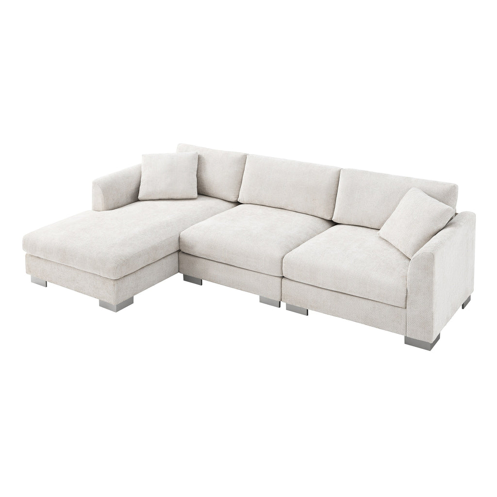 Cloud Ecksofa, L-förmige Luxus-Couchgarnitur mit 2 kostenlosen Kissen, 4-Sitzer Chenille-Innenmöbel mit übergroßer Chaiselongue