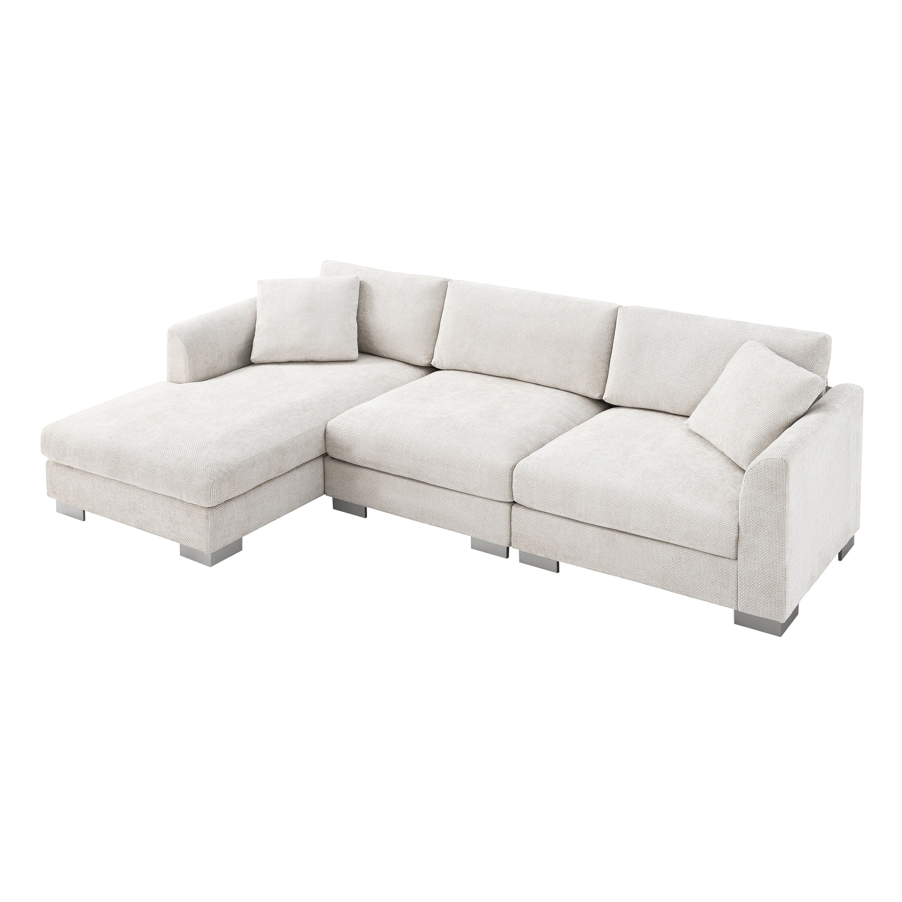 Cloud Ecksofa, L-förmige Luxus-Couchgarnitur mit 2 kostenlosen Kissen, 4-Sitzer Chenille-Innenmöbel mit übergroßer Chaiselongue