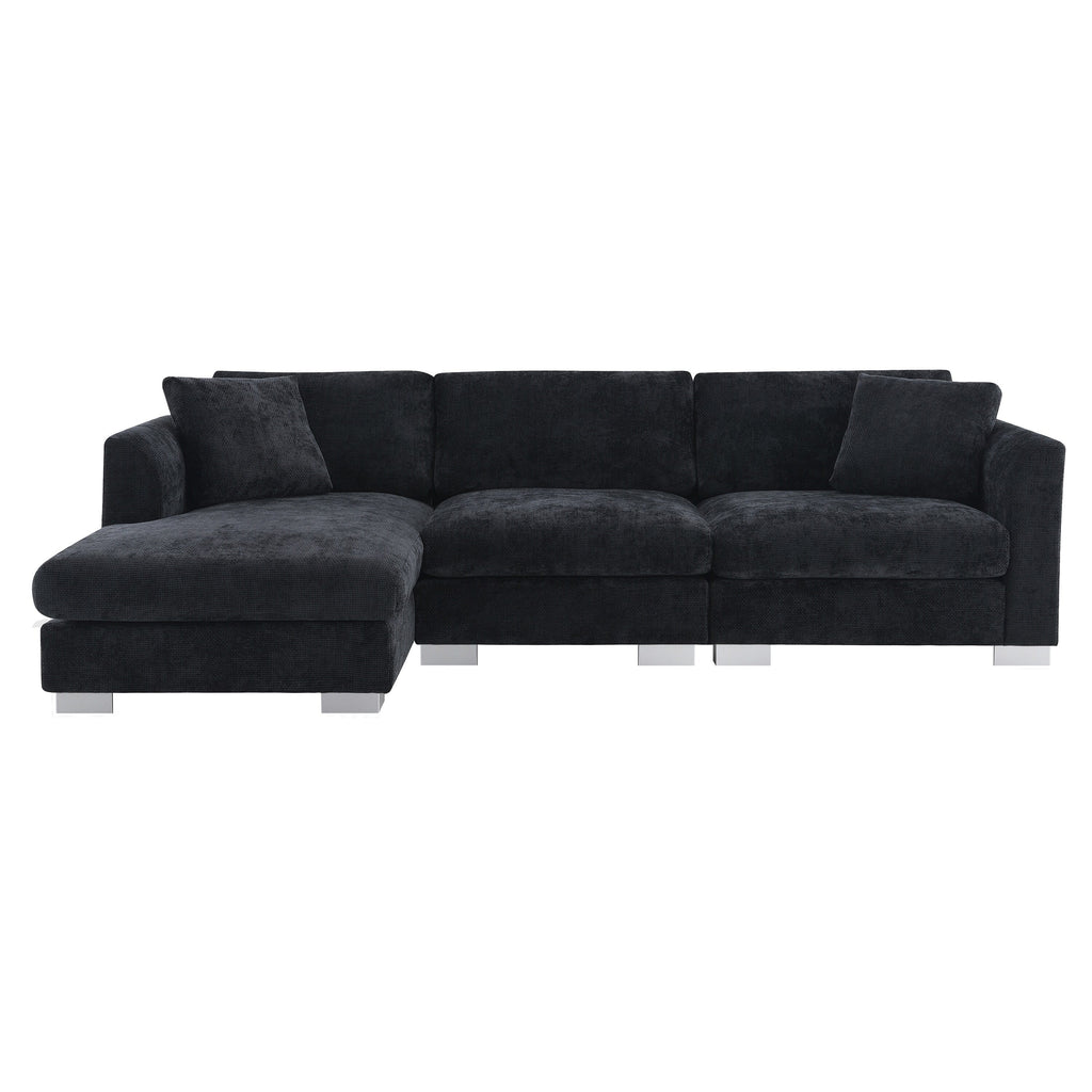Cloud Ecksofa, L-förmige Luxus-Couchgarnitur mit 2 kostenlosen Kissen, 4-Sitzer Chenille-Innenmöbel mit übergroßer Chaiselongue