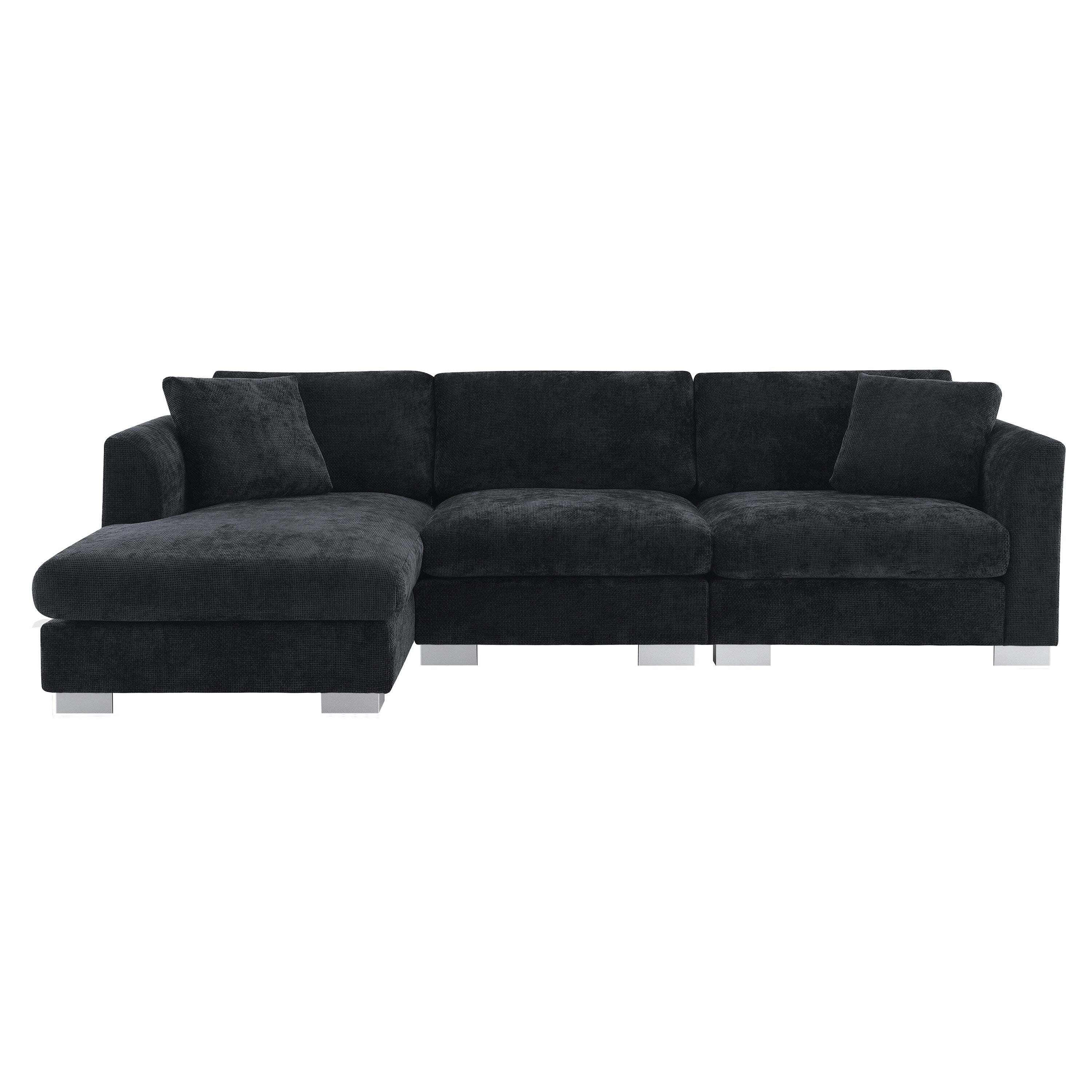 Cloud Ecksofa, L-förmige Luxus-Couchgarnitur mit 2 kostenlosen Kissen, 4-Sitzer Chenille-Innenmöbel mit übergroßer Chaiselongue
