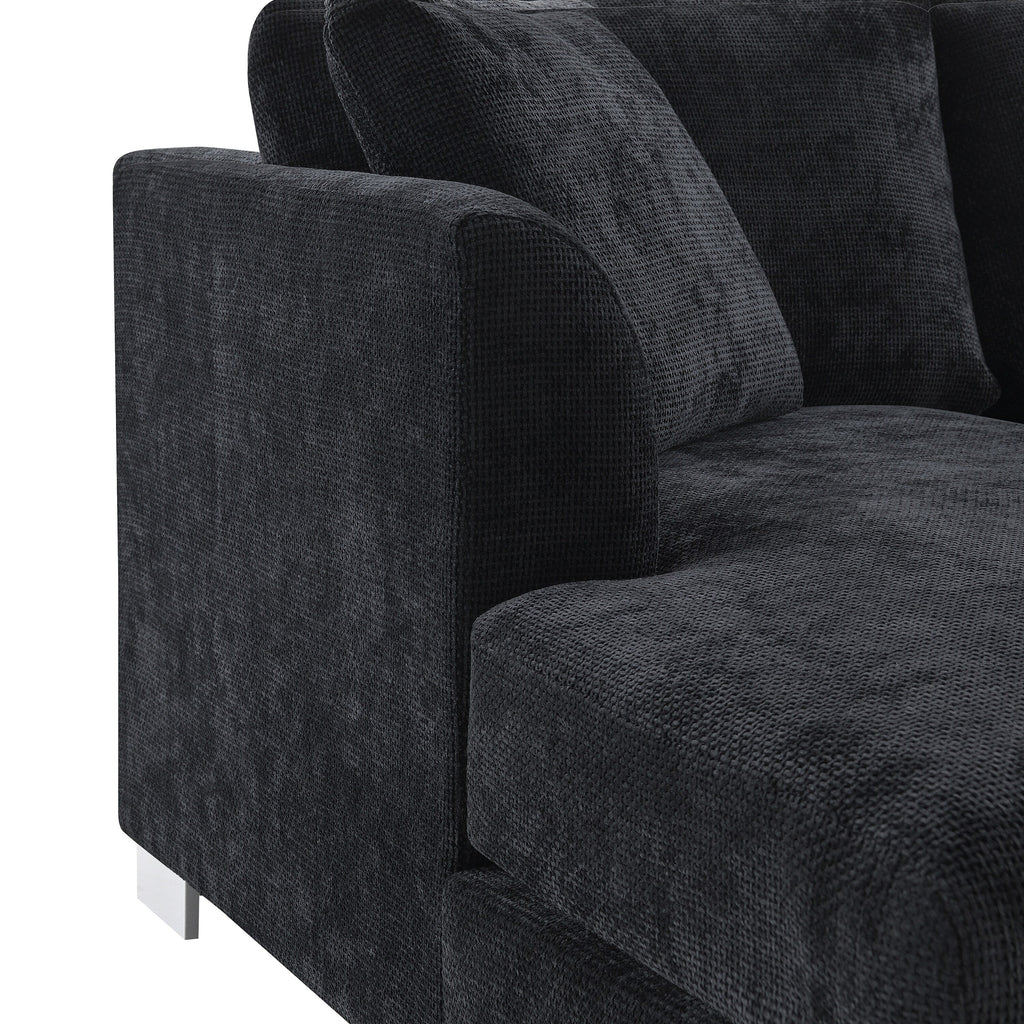 Cloud Ecksofa, L-förmige Luxus-Couchgarnitur mit 2 kostenlosen Kissen, 4-Sitzer Chenille-Innenmöbel mit übergroßer Chaiselongue