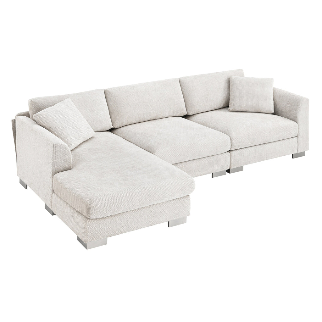 Cloud Ecksofa, L-förmige Luxus-Couchgarnitur mit 2 kostenlosen Kissen, 4-Sitzer Chenille-Innenmöbel mit übergroßer Chaiselongue