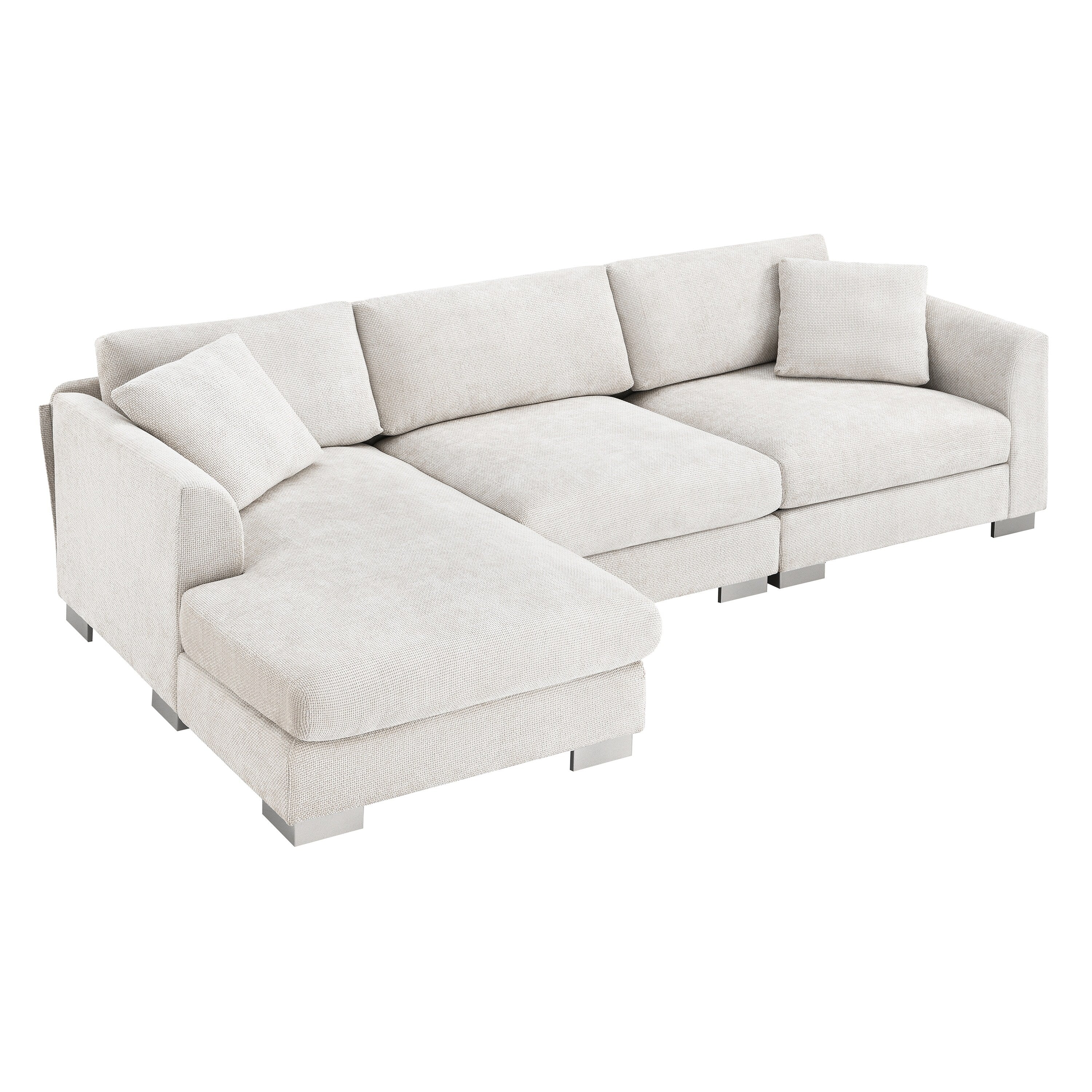 Cloud Ecksofa, L-förmige Luxus-Couchgarnitur mit 2 kostenlosen Kissen, 4-Sitzer Chenille-Innenmöbel mit übergroßer Chaiselongue