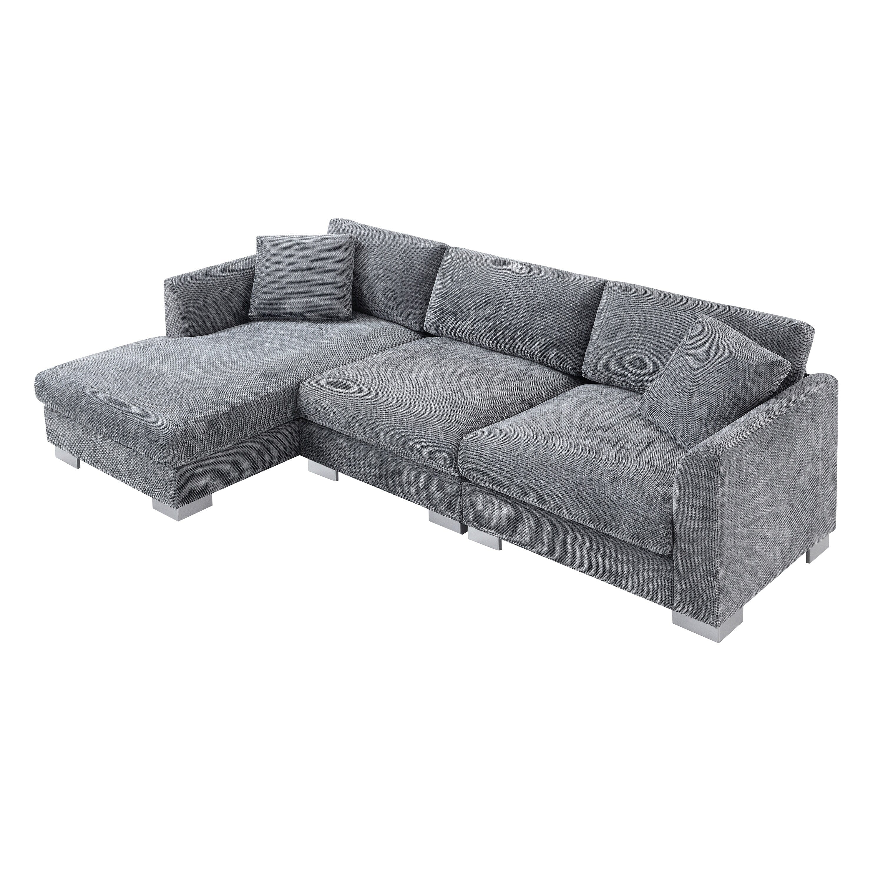 Cloud Ecksofa, L-förmige Luxus-Couchgarnitur mit 2 kostenlosen Kissen, 4-Sitzer Chenille-Innenmöbel mit übergroßer Chaiselongue