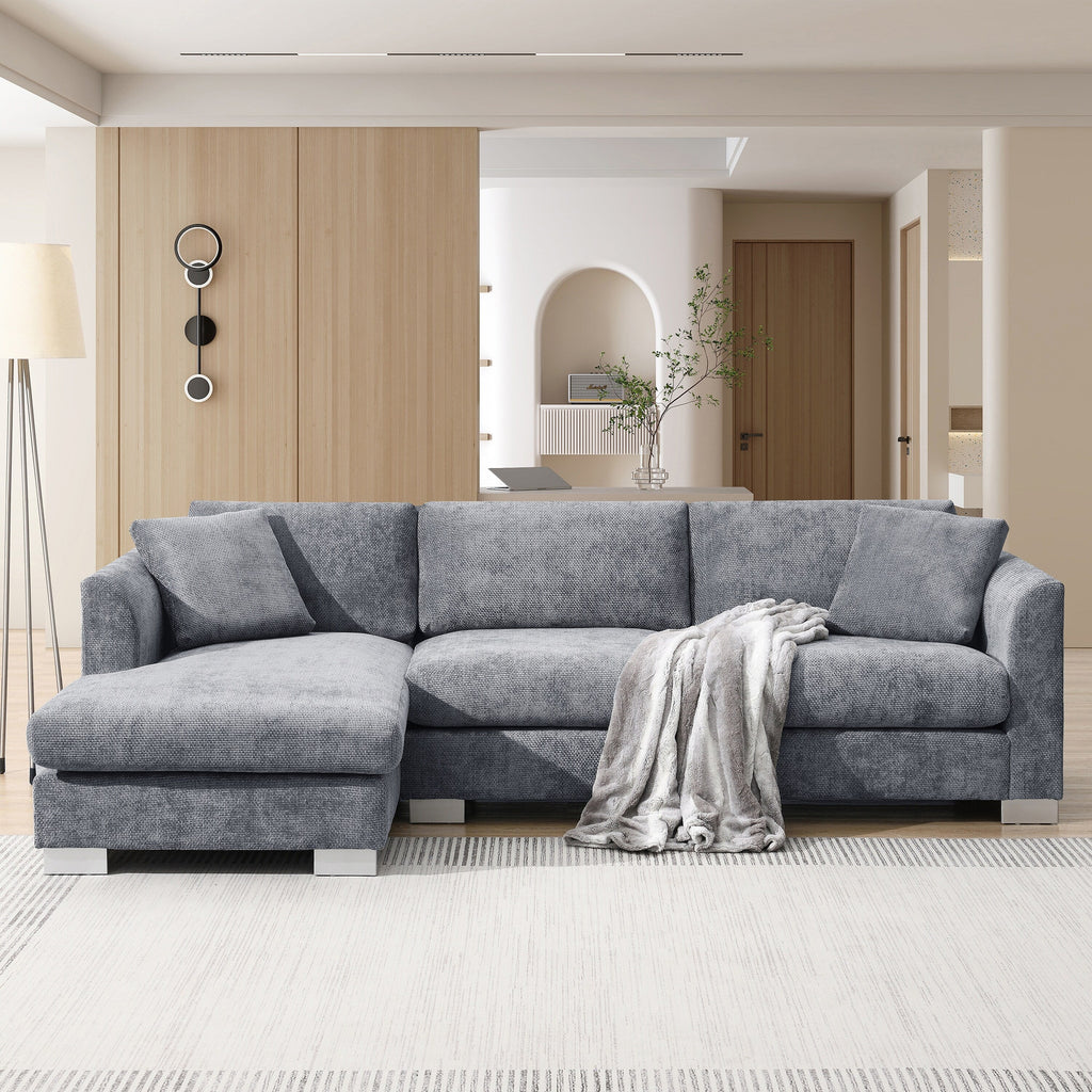 Cloud Ecksofa, L-förmige Luxus-Couchgarnitur mit 2 kostenlosen Kissen, 4-Sitzer Chenille-Innenmöbel mit übergroßer Chaiselongue