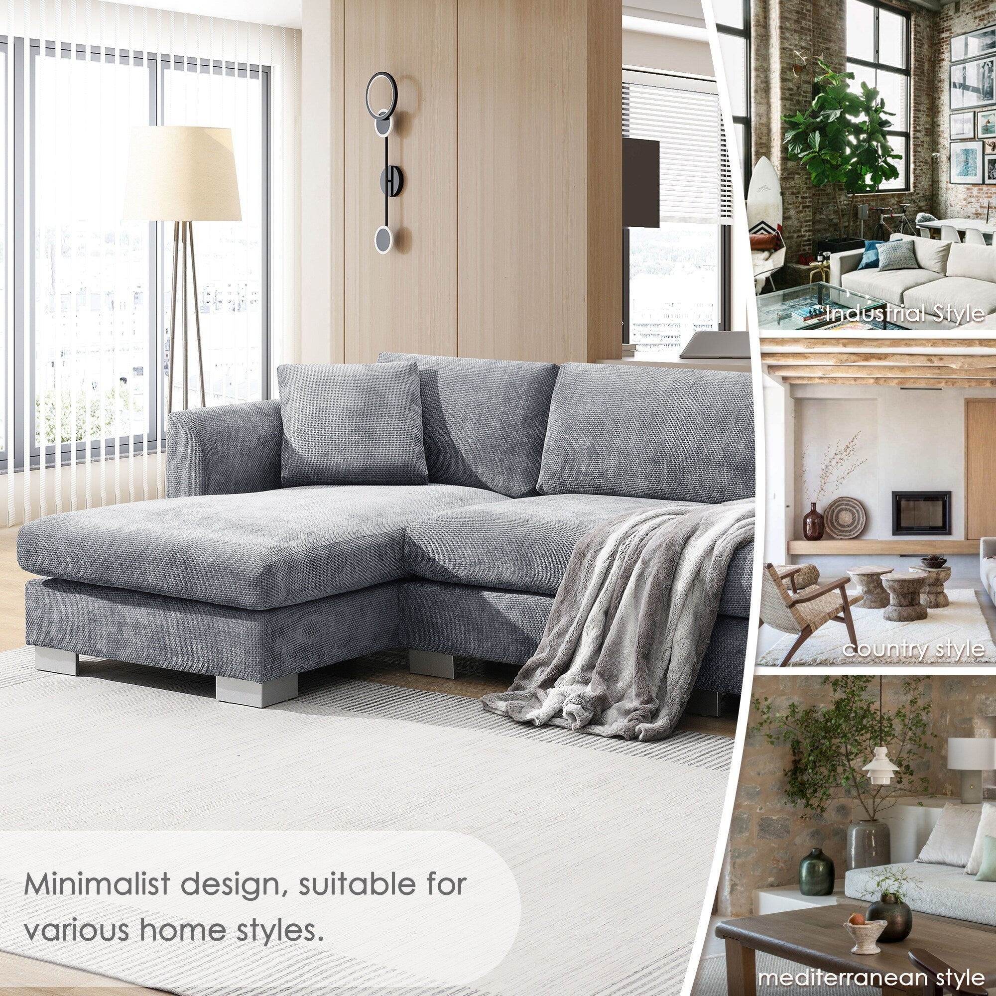 Cloud Ecksofa, L-förmige Luxus-Couchgarnitur mit 2 kostenlosen Kissen, 4-Sitzer Chenille-Innenmöbel mit übergroßer Chaiselongue