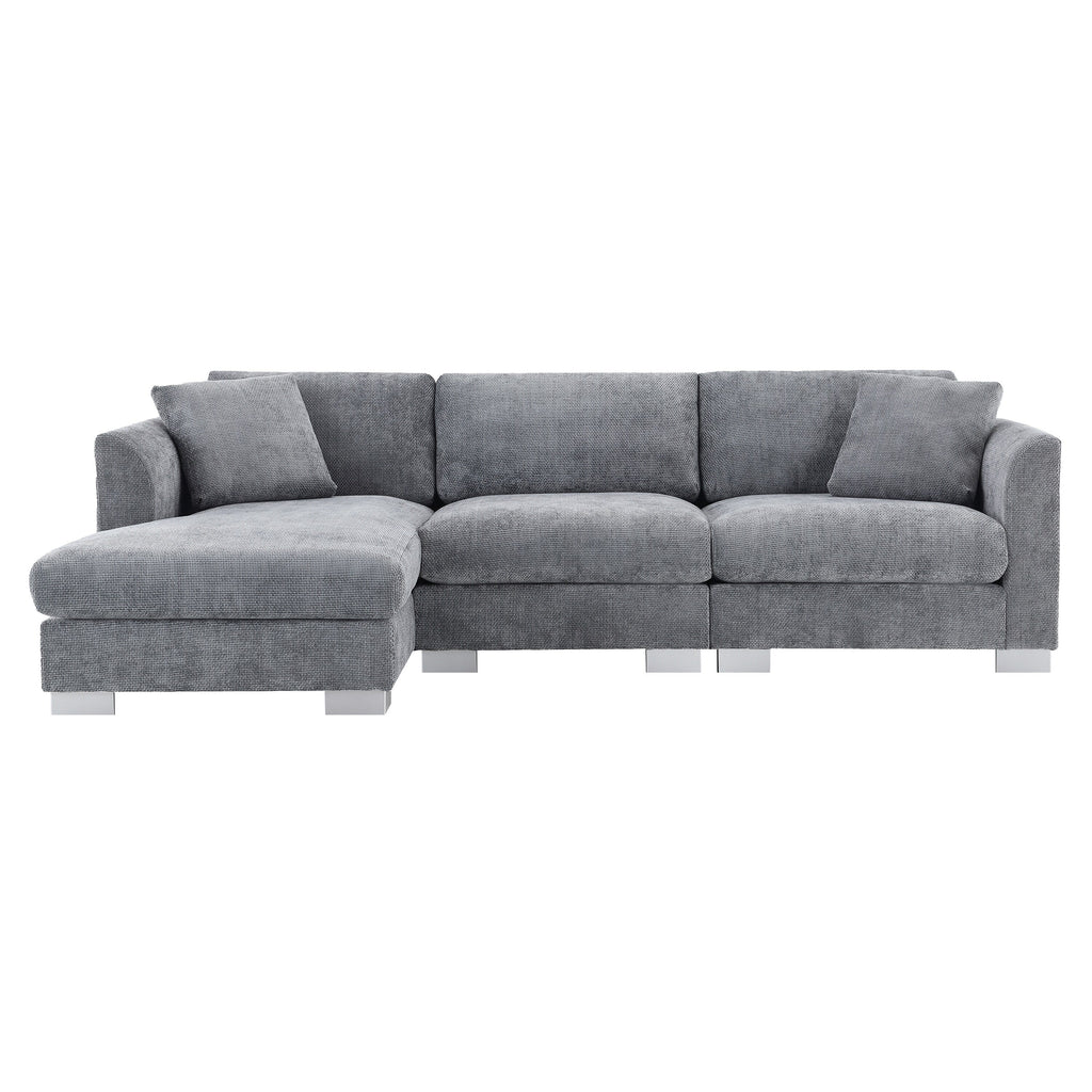 Cloud Ecksofa, L-förmige Luxus-Couchgarnitur mit 2 kostenlosen Kissen, 4-Sitzer Chenille-Innenmöbel mit übergroßer Chaiselongue