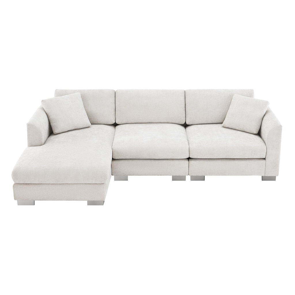 Cloud Ecksofa, L-förmige Luxus-Couchgarnitur mit 2 kostenlosen Kissen, 4-Sitzer Chenille-Innenmöbel mit übergroßer Chaiselongue