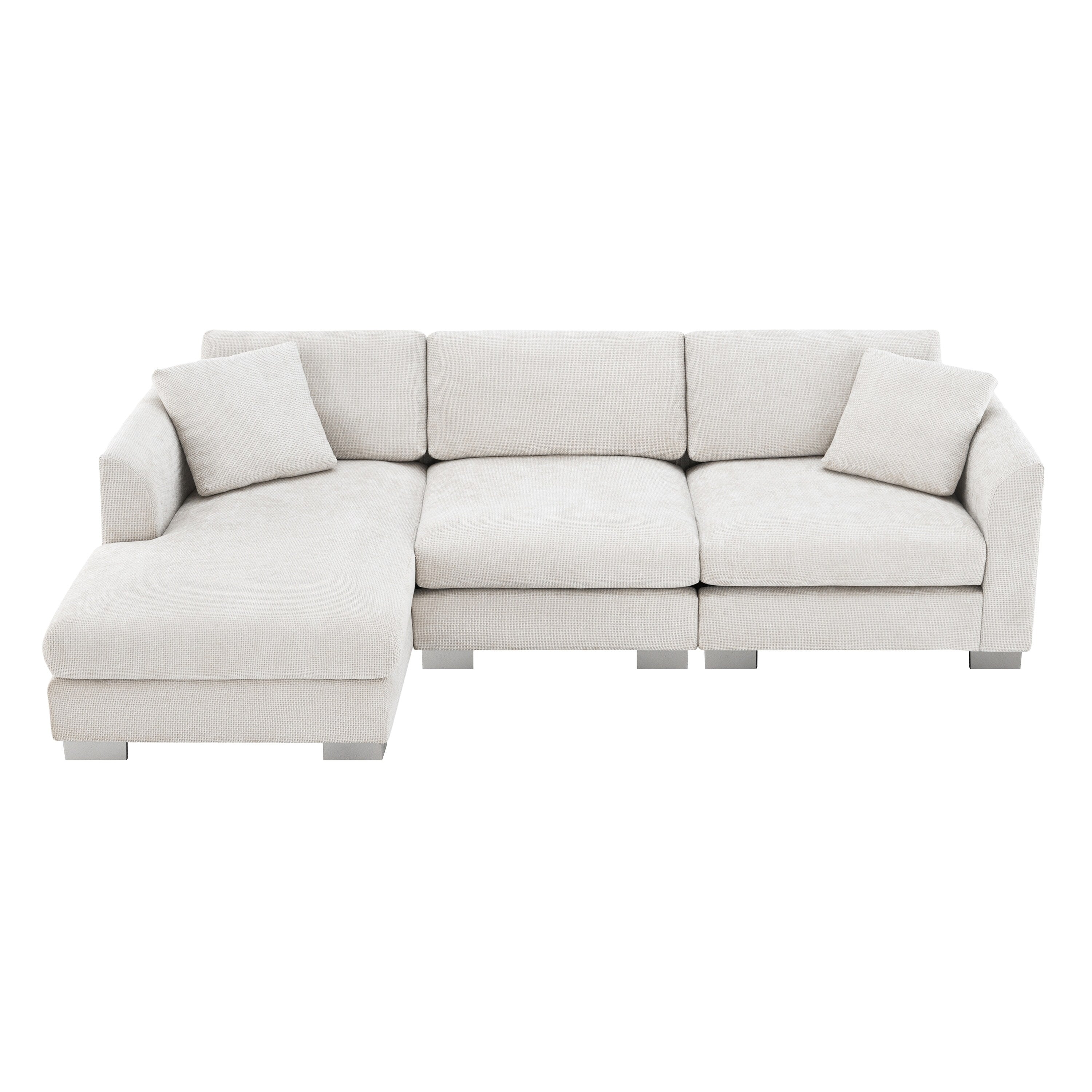 Cloud Ecksofa, L-förmige Luxus-Couchgarnitur mit 2 kostenlosen Kissen, 4-Sitzer Chenille-Innenmöbel mit übergroßer Chaiselongue