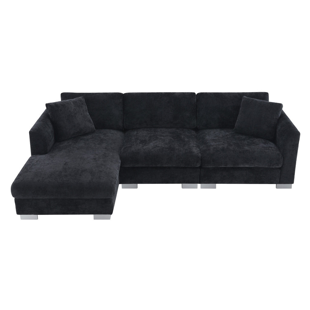 Cloud Ecksofa, L-förmige Luxus-Couchgarnitur mit 2 kostenlosen Kissen, 4-Sitzer Chenille-Innenmöbel mit übergroßer Chaiselongue