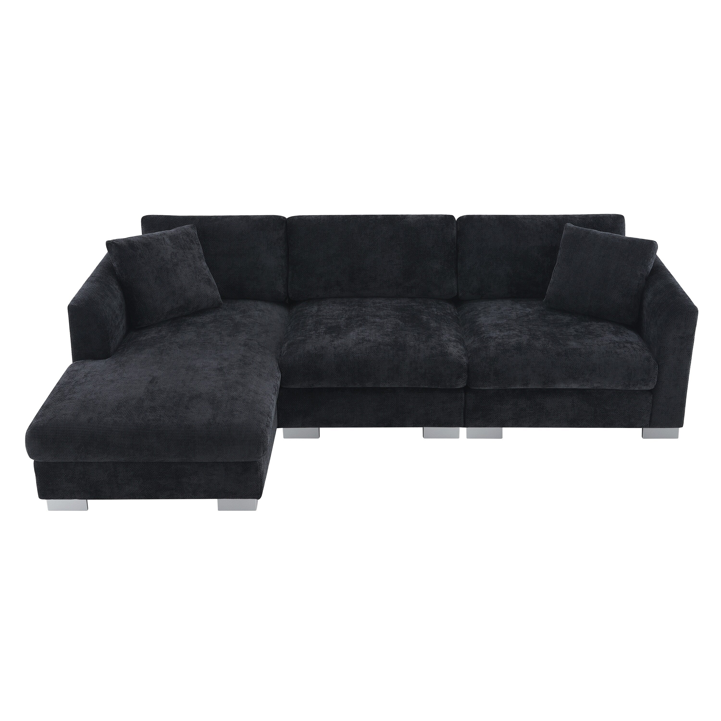Cloud Ecksofa, L-förmige Luxus-Couchgarnitur mit 2 kostenlosen Kissen, 4-Sitzer Chenille-Innenmöbel mit übergroßer Chaiselongue